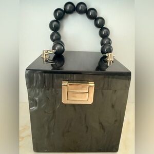 Lorren Bell black tortoiseshell Lucite square purse